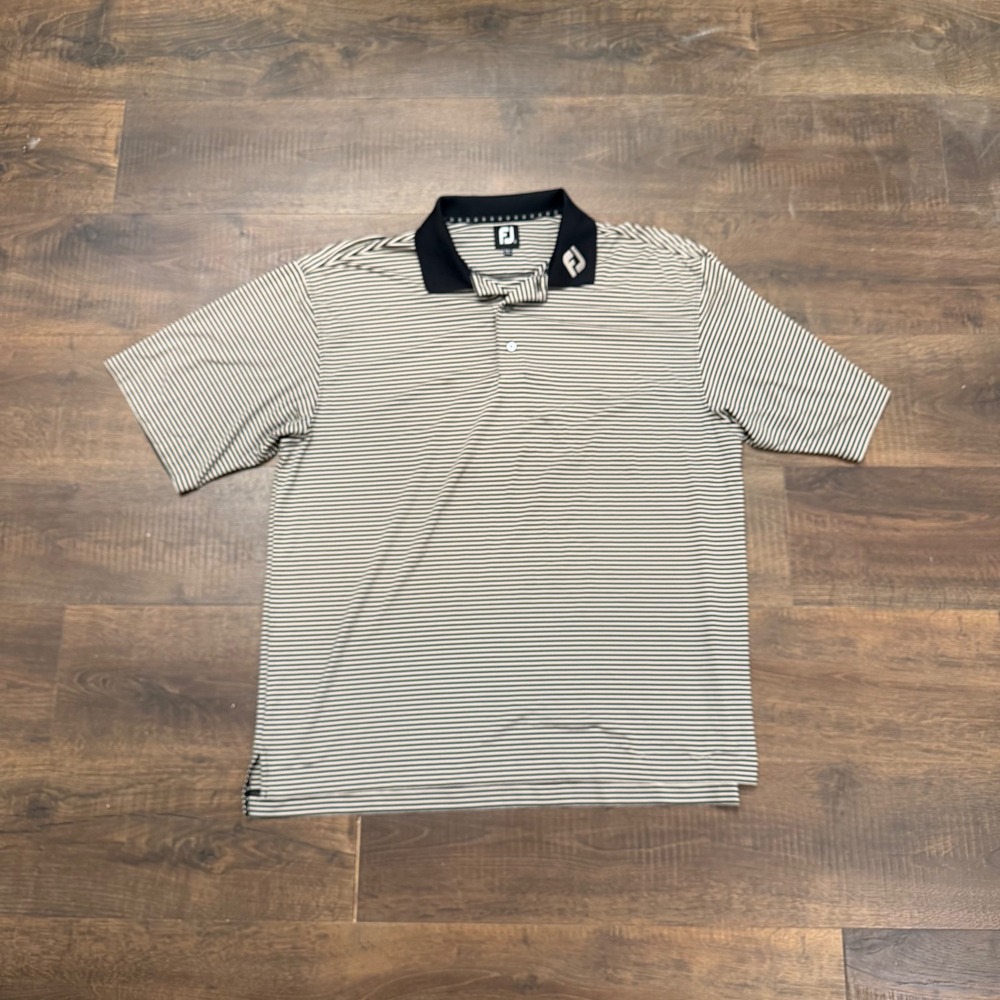 FootJoy Mens XL ProDry Golf Polo Shirt Brown White Striped Short Sleeve FJ Logo